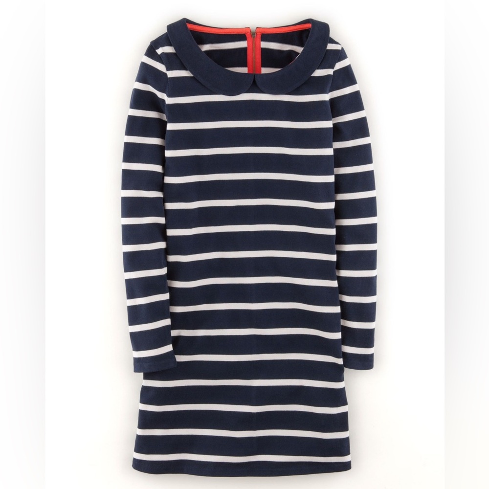Boden Navy Striped Breton Collared Tunic Dress